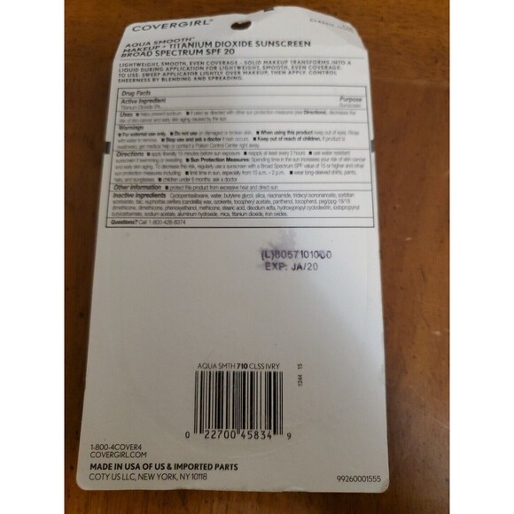 Covergirl #710 Classic Ivory Aqua Smooth Foundation + SPF 20. New - Picture 2 of 2